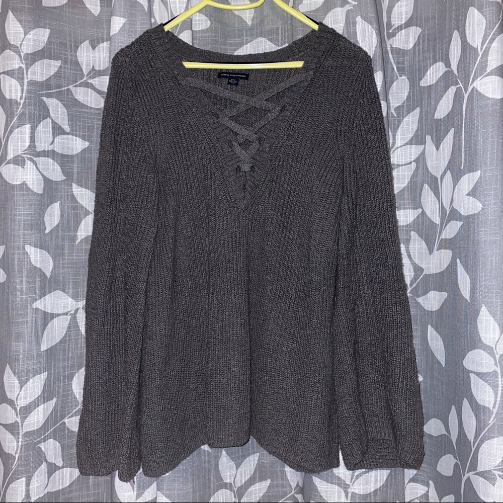 American Eagle Gray Crisscross Sweater